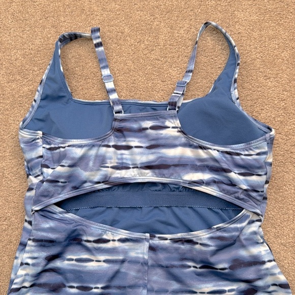 L.L. Bean Square Neck Cut Out Back Ocean Blue One Piece Swimsuit Size 16 - Picture 4 of 8